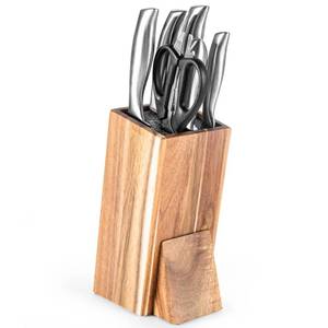 lot 11666 image: Acacia Wood Angled Knife Block with Multi-Purpose Holder �� Universal Kitchen Knife Storage with Removable Bristle Insert (cinamon, regular medium)