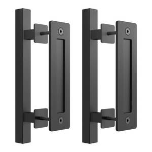 lot 11669 image: SKYSEN 2 Pack 12 Barn Door Handles, Sliding barn Door Pull Handle, No Gap Flat Plate Design- Heavy Duty- Square- Easy to Install- Matt Black (685-2)