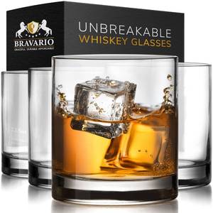 lot 11681 image: Bravario Unbreakable Whiskey Glasses, Plastic Rocks Glasses �� 12.5 oz Clear Dishwasher Safe Tritan Old Fashioned Drinkware, Shatterproof BPA-Free Bourbon Cocktail Set of 4