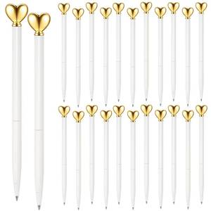 lot 12090 image: Thenshop White 24 Pcs Heart Shaped Pens Retractable Metal Cute Pens 1.0 mm Black Ink Ballpoint Decorative Engagement Gifts for Bridesmaid Women Wedding Bridal Shower Sleepover Party (Gold)