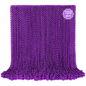 lot 12095 image: 120 PCS Purple Bead Necklaces, Purple Mardi Gras Beads, Halloween Beads Necklaces, 33 Inch Round Beaded Necklace Costume Necklace for Mardi Gras Christmas Halloween Party Favors Mothers Day Decor