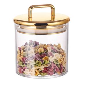 lot 12097 image: 16 oz Small Acrylic Storage Apothecary Jar with Gold Airtight Lid  Bathroom Vanity Organizer Containers  Ideal Decorative Canisters for Shells, Bath Salt, Cotton Swabs, Cotton Ball, Flossers