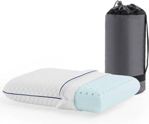 lot 12098 image: Weekender Cooling Gel Memory Foam Camping Pillow �� Travel Size, Ventilated Cooling Pillow for Side & Back Sleepers, Neck Support, Compact with Carry Bag, Washable Cover
