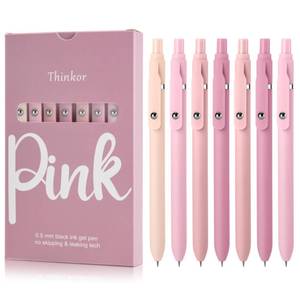lot 12106 image: thinkor Gel Pens Black Ink, 7 Pcs 0.5mm Quick Dry Fine Point Smooth Writing Pens, Cute Office School Supplies Gifts for Women Student (7 Pcs Pink - Black Ink)
