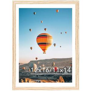 lot 12108 image: JCJMY 12x16 Picture Frame with 11x14 Mat, Display Photo 11x14 with Mat or 12 x 16 Without Mat, Wall Hanging Large Frame with Plexiglass, Natural (Used)