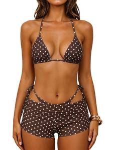 lot 12114 image: MakeMeChic Womens Polka Dots Bikini Sets with Swim Shorts Swimsuit (Size Medium)