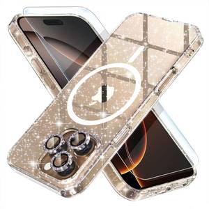 lot 12117 image: Choiche for iPhone 16 Pro Max Case Magnetic, Women Clear Glitter Bling Sparkly Case, 3xDiamond Camera Lens Protectors 2xTempered Glass Screen Protectors Compatible MagSafe 6.9(Glitter Clear)