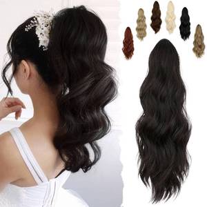 lot 12118 image: FELENDY 16 Ponytail Extension Long Curly Wavy Ponytails Clip in Claw Hair Extension Pony Tails Natural Looking Synthetic Hairpiece for Women Dark Brown