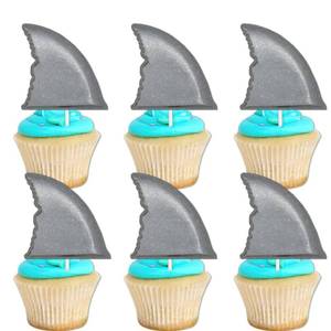 lot 12121 image: 18pcs Glitter Dessert Cupcake Topper Sea Creature Shark Tail Theme Decor Supplies Baby Shower Happy Birthday Wedding Anniversary Party Decorations