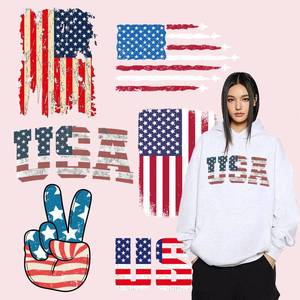 lot 12124 image: 4th of July Heat Transfer Iron on Patches 6 Sheets America Flag Appliques Decal for Clothing The USA Flag Pattern Themed Decorations Independence Day Women Men T-Shirt Pillow Canvas Bag DIY Decor