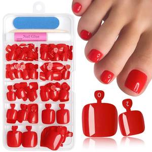 lot 12130 image: Bellelfin 144pc Red Press on Toenails for Women, Red Toe Nail Press ons Short Square Toe Press on Nails Fake Toe Nails Tips False Toenail Press ons with Nail Glue and Adhesive Tabs