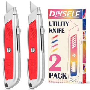 lot 12131 image: DIYSELF 2 Pack Box Cutters, Retractable Utility Knife with SK5 Steel Blades