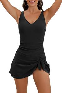 lot 12135 image: Aidonger One Piece Swim Dress Swimsuits for Women Tummy Control Swimdress Skirt Bathing Suit Black 3XL