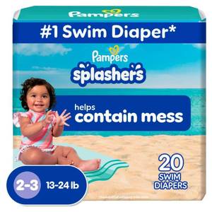 lot 12137 image: Pampers Swim Diapers - Splashers - Size 2-3, 20 Count, Gap-Free Disposable Baby Swimming Pants