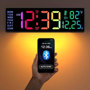 lot 12140 image: Soobest 14.2 Inch Digital Wall Clock with Bluetooth, LED Large Display