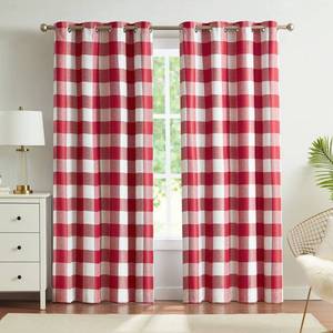 lot 12154 image: Melodieux Buffalo Check Plaid Blackout Curtains 84 Inches Long for Bedroom, Living Room Thermal Insulated Room Darkening Grommet Drapes, Red, 50 x 84 Inch, 2 Panels