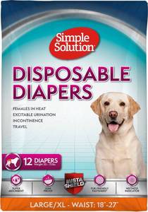 lot 12157 image: Simple Solution Female Dog Diapers, Disposable Dog Diapers, LXL, 12 Count