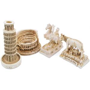 lot 12170 image: TAC IBEX Italian Rome Decorations Colosseum Leaning Tower of Pisa Rome Wolf Desktop Decor Ornament Gift Ancient Arena Amphitheatre Roman Tanks Building Sculpture Set of 4
