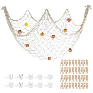lot 12171 image: 80x40 Decorative Fishing Net wShells, Clips, Hanging Photo Display Net