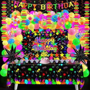 lot 12177 image: Fayoo Neon Birthday Party Decoration Set Glow in The Dark Party Supplies