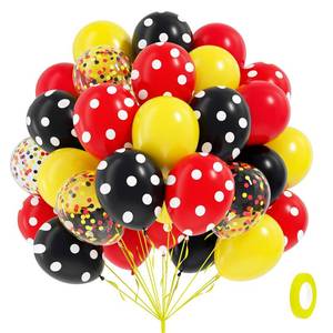 lot 12181 image: 60pcs 12inch Red and Yellow Balloons with Red Print and Black Balloons