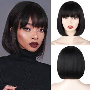 lot 12186 image: WERD Black Short Bob Wig with Bangs,Straight Bob Hair Wigs for Women