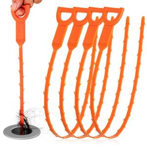 lot 12196 image: Drain Snake Clog Remover - 4 Pack 20 Inch Flexible Hair Drain Removal Tool for Sink, Shower, Tub & Toilet, Drain Cleaner with Grip Handle - Easy Use Kitchen & Bathroom Drain Opener (Only 3)