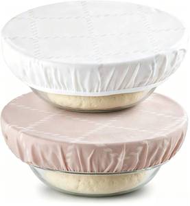 lot 12197 image: Reusable Beeswax Large Bowl Covers (2pc 12 Inch) �� 100% Organic Cotton Elastic Food Covers for Sourdough Bread Proofing, Shower Caps for Dough Baskets, Beeswax Wraps, Bowl Covers, Bread Proofing Cover (Used)