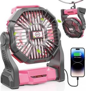 lot 13328 image: DOWILLDO 30000mAh Portable Battery Powered Camping Fan - with LED Light, Quiet Battery Operated, Camping Gear for Travel, Tent, Beach, Car or Hurricane Power Outages, Pink