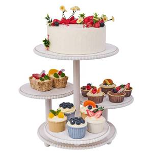 lot 13331 image: GENMOUS 4 Tiered Beaded Cake and Cupcake Stand Combo for Birthday Party Decor, Rustic Wooden Cupcake Tower Stands for 50 Cupcakes, White Cupcake Tier Stand Display for Wedding Baby Shower Tea Party