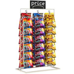 lot 13332 image: TJ.MOREE Chip Rack Display Stand, Chip Bag Holder for Party Display 3-Row 60 Clips Countertop Snack Hanger, Snack Retail Display Rack for Party, Concession (White)