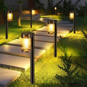 lot 13334 image: Mancra Solar Pathway Lights Outdoor, 10 Pack Metal & Glass Solar Lights Outdoor Waterproof Landscape Path Lights for Yard Walkway Garden Decor, Warm White