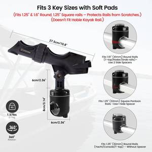 lot 13335 image: Hitorhike Fishing Rod Holder Universal Fit Kit with Mount Allows for 360-degree Adjustment Kayak Fishing Boat Powerlock Rod Holder (Fishing Rod Holder x2Round&Square Rail Mount x2)
