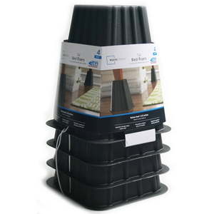 lot 13340 image: Mainstays Home Management Tall Bed Risers  Black  4-Pack  Assembled Size 6.75 in x 6.75 in x 8 in 3 Pack