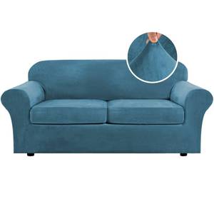 lot 13353 image: H.VERSAILTEX Real Velvet Plush 3 Piece Stretch Sofa Covers Couch Covers for 2 Cushion Couch Sofa Slipcovers Width Up to 90 Inch Feature Thick Soft Stay in Place (Large Sofa, Peacock Blue)