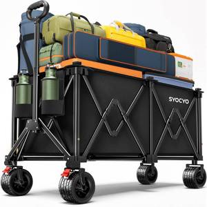 lot 13358 image: SYOCYO Collapsible Wagon Cart 220lbs Beach Foldable Wagon Lightweight & Portable Folding Utility Grocery Shopping Carts with Wheels for Shopping Garden and Sports