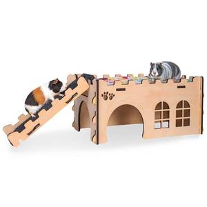 lot 13359 image: 2-Story Guinea Pig Hideout Castle, Easy Assemble Thick Wood with Ramp