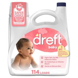 lot 13362 image: Dreft Baby Liquid Laundry Detergent, Gentle on Sensitive Skin Laundry Soap, 150 fl oz, 114 Loads (Packaging May Vary)
