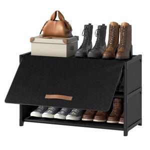 lot 13369 image: UNITSTAGE 3 Tier Shoe Cabinet with Door, 12-Pair Storage, Black
