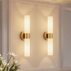 lot 13370 image: Meybiok Hardwired Wall Sconces Set of Two, Modern Bathroom Sconces Wall Lighting with Milky White Glass, Brushed Gold Sconces Wall Decor Set of 2 for Bathroom Mirror Bedroom Living Room Hallway