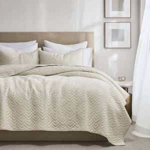 lot 13371 image: palassio Beige 100% Cotton Quilt Twin Size Bedding Sets with 1 Pillow Sham, Lightweight Textured Farmhouse Country Bedspread Soft Shabby Chic Patterned Coverlet for All Season, 2 Pieces