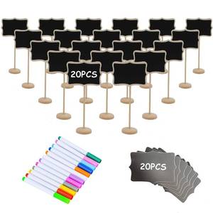 lot 14012 image: 20PCS Wood Mini Chalkboard Sign and Replacement Stickers, Food Labels for Party Buffet,Blackboard for Message Board Signs,Weddings Place Cards, Birthday Party