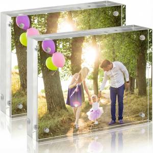 lot 14018 image: CATIFLIN 4x6 Magnetic Acrylic Frames 2 Pack, Double Sided Clear Frameless Picture Frame Blocks, 20mm Thick Photo Frames Free Standing Display for Family Photos, Certificates, Office, Artwork