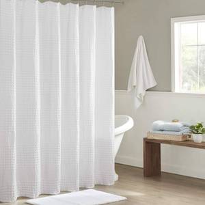 lot 14019 image: Madison Park Arlo Shower Curtain for Bathroom, 72 x 72, White