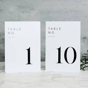lot 14020 image: JINMURY White Wedding Table Numbers 1-10 with Stands, 5x7 White Acrylic Table Numbers, Perfect for Wedding Reception, Party, Anniversary, Event