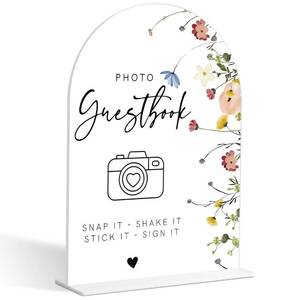 lot 14040 image: Photo Guest Book Sign, Wedding Guest Book Alternative, Flower Style Bridal Shower Signs for Engagement, Bridal Shower and Reception, Wedding Shower Favors, 6X8 Inch Acrylic Arch Sign with Stand,38