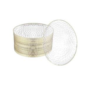 lot 14077 image: R-kay 100 Pack Clear Plastic Plates - 6.25 IN Hammered Gold Rimmed Sturdy, Durable And Extra Heavy duty Gold Plastic Dessert Plates Disposable - Ideal For Appetizer And And For Desserts.