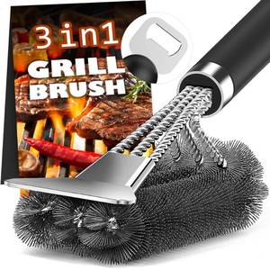 lot 14080 image: Grill Brush and Scraper-18 Adjustable Handle Safe BBQ Grill Brush for Outdoor Grill-Deep BBQ Clearning Brush wih Bottle Operner Extra Strong Grill Cleaner Accessories for GasCharcoal Grilling Grates