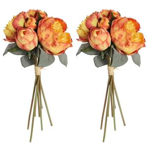 lot 14085 image: ICBOX Fake Peonies 2 Bouquets Vintage Silk Peonies Flower 14 Heads Orange Artificial Flowers with Stems for Terracota Wedding Decoration Flowers Crafts Floral Arrangement (Orange)