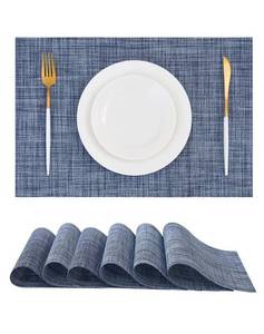 lot 14086 image: Leetaltree Deep Navy Woven Placemats Set of 6 - Heat Resistant Non-Slip Place mats for Dining Table, Washable Durable PVC Vinyl Woven Table Mats(Deep Navy, 6)